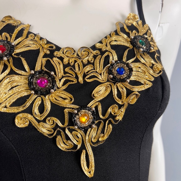 80s Sexy Black Jewelled Mini Dress, Size XS - Picture 8 of 11